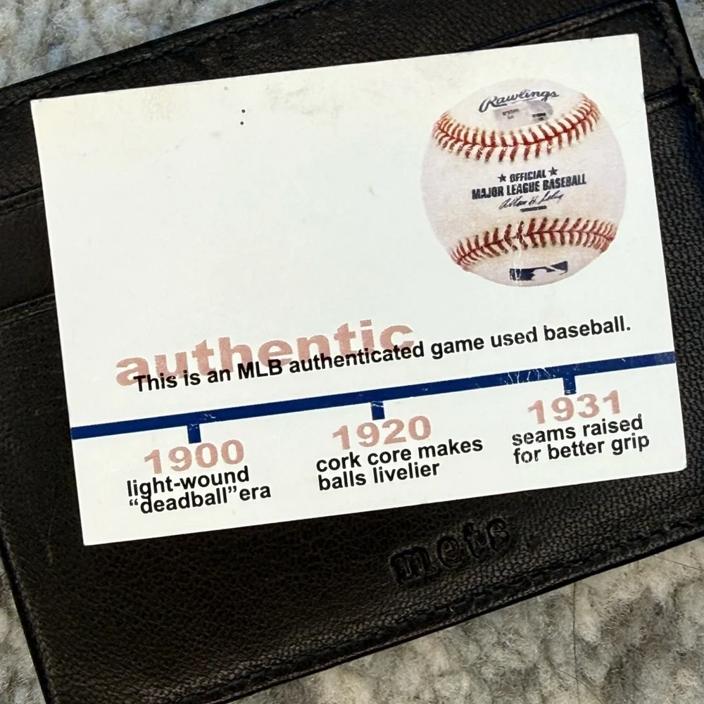 New York Mets Game Used Baseball Money Clip Wallet